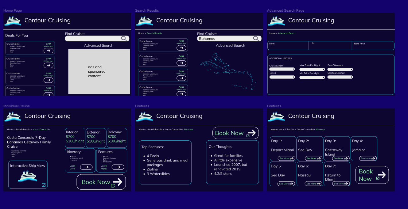 Mockups of the website in Figma