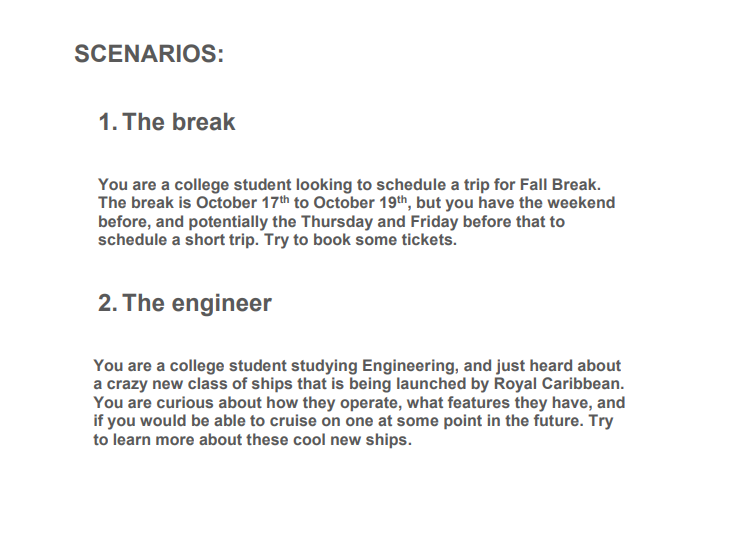 Some example scenarios for the user